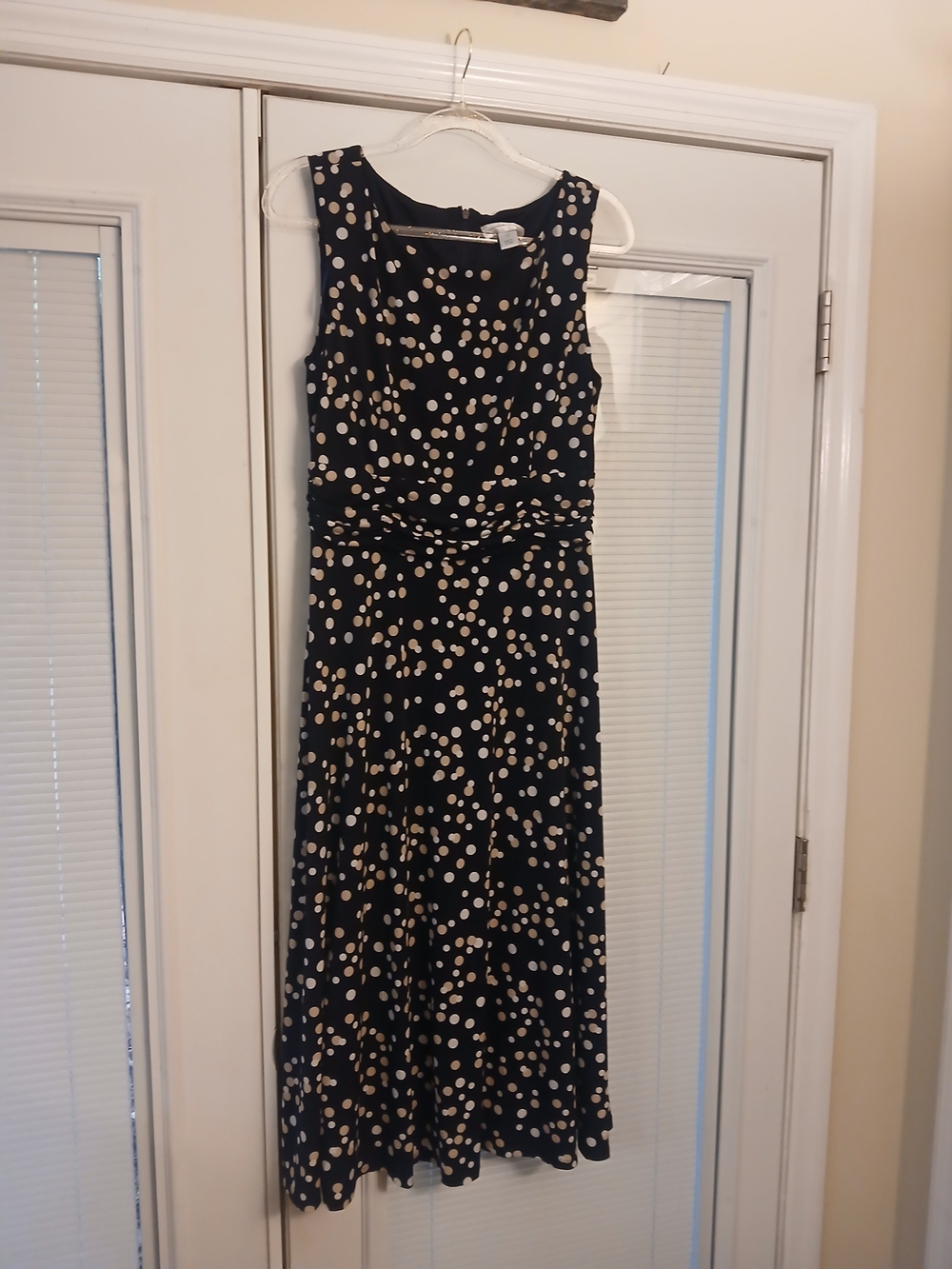 Office Wear – Christopher and Banks Navy Dress with Polka dots